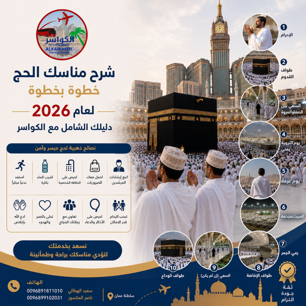 شرح مناسك الحج خطوة بخطوة لعام 2026: دليلك الشامل مع الكواسر